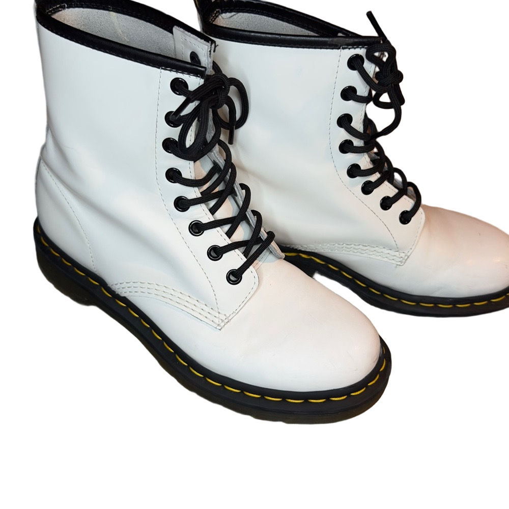 Dr. Martens White Combat Boots with Black Laces